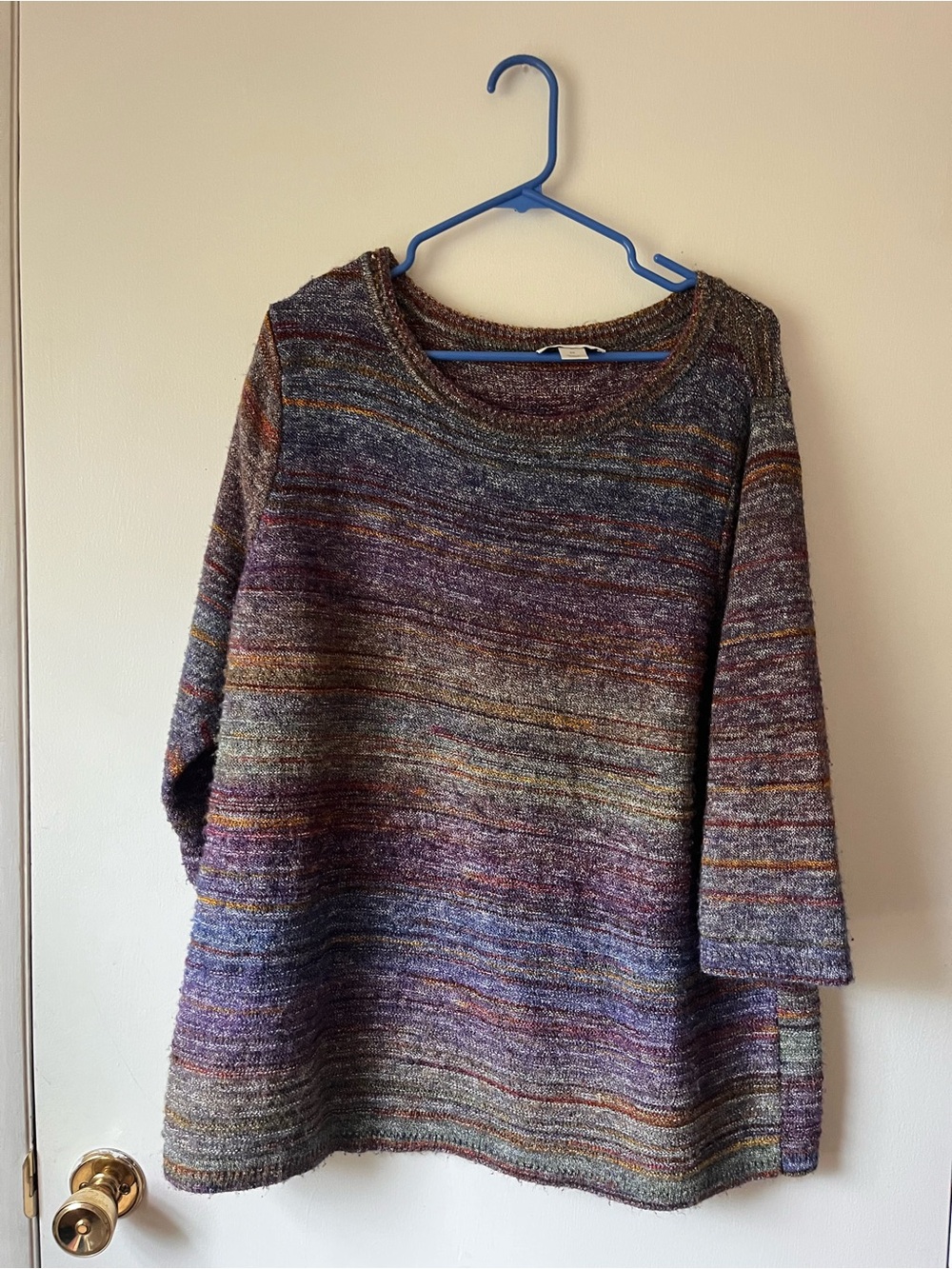 CJ Banks Women’s Multicolor Striped Scoop Neck Sweater Purple, Gray, Brown 2x